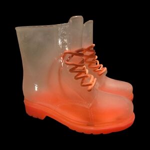 Transparent Orange Gradient Lace-Up Rain Boots for Women